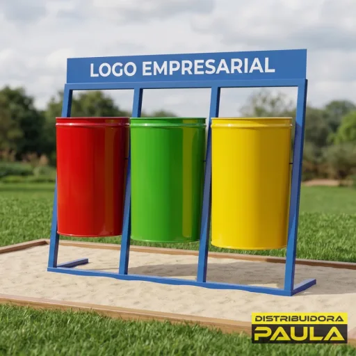 Estación de Reciclaje Triple con Cartel de Logo — Serie Alta Gama — Serie Personalizada (Alta Gama)