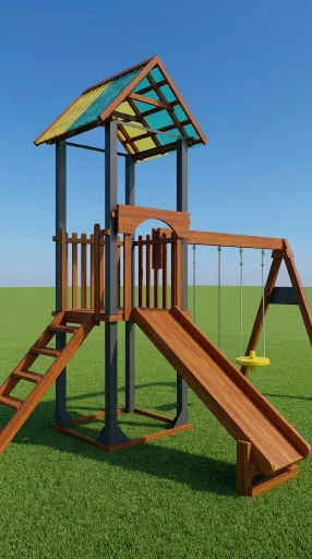 1 Torre Parque Infantil Madera y Metal — Medida 3,5 x 3 — Estándar (Madera y Metal)